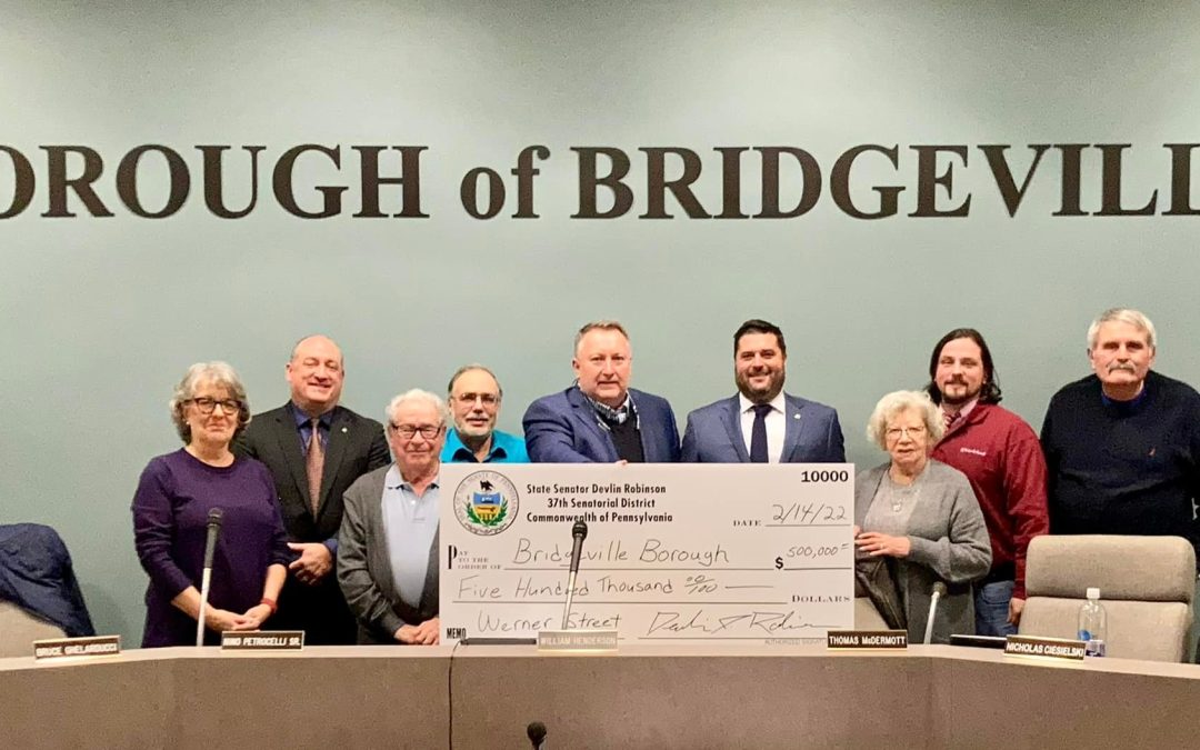 Bridgeville Borough Awarded $500,000 for the Werner Street Slope Stabilization, Retaining Wall and Storm-water Improvements Project