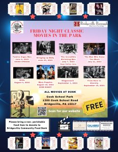 Friday Night Movies in the Park - The Venue has been moved from the park to BVFD Chartiers Room